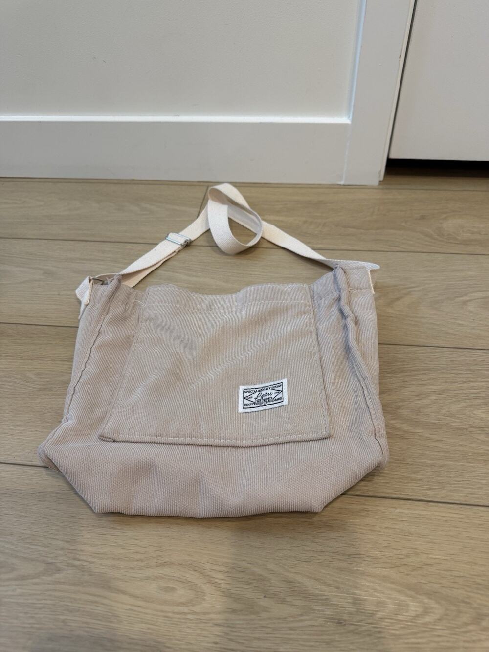 The Crimie Cream Corduroy Tote Letu Bag Adjustable Shoulder Strap Carry Travel